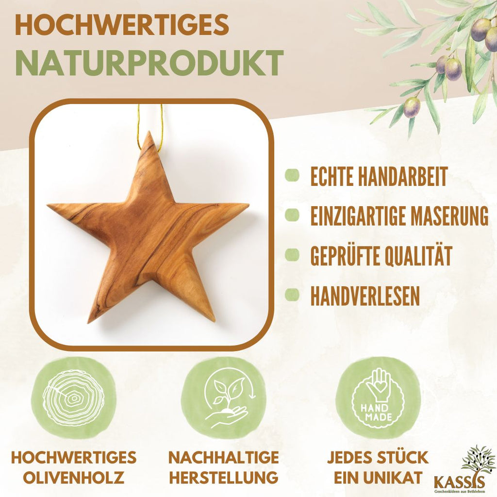 Olivenholz-Sternanhänger 8 cm – handgefertigt, ohne Gravur