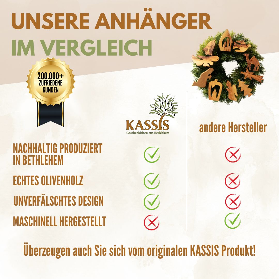 Olivenholz-Baumschmuck 10er-Set – handgefertigte Weihnachtsanhänger