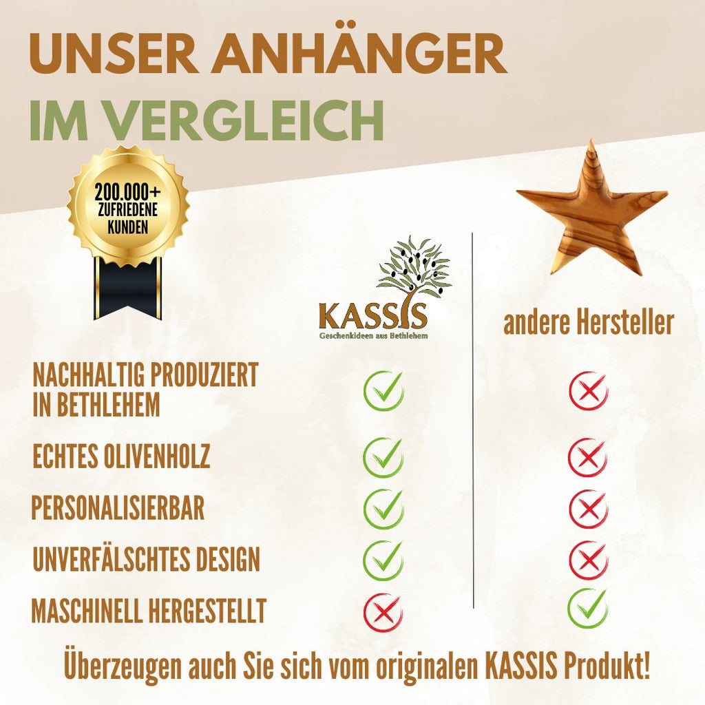 Olivenholz-Sternanhänger 8 cm – handgefertigt, ohne Gravur