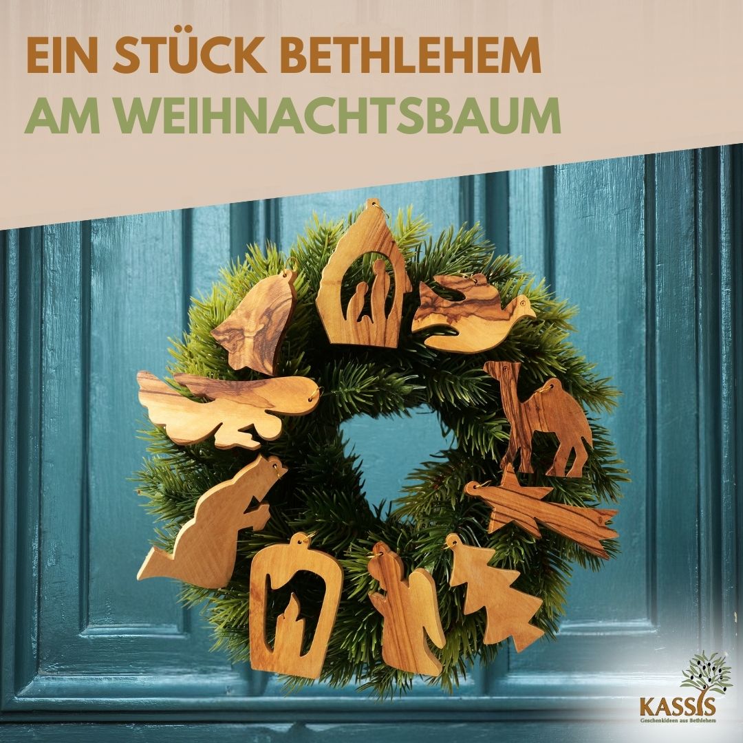 Olivenholz-Baumschmuck 10er-Set – handgefertigte Weihnachtsanhänger