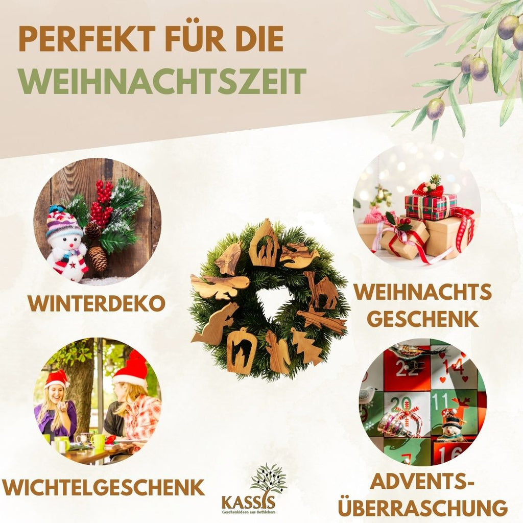 Olivenholz-Baumschmuck 10er-Set – handgefertigte Weihnachtsanhänger