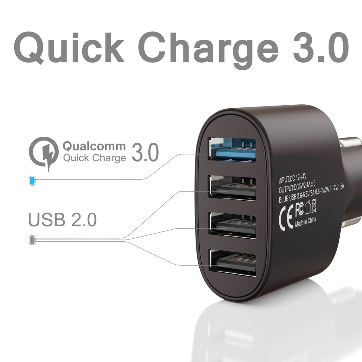 4-Port USB Auto-Ladegerät mit Quick Charge 3.0 – 12/24 V