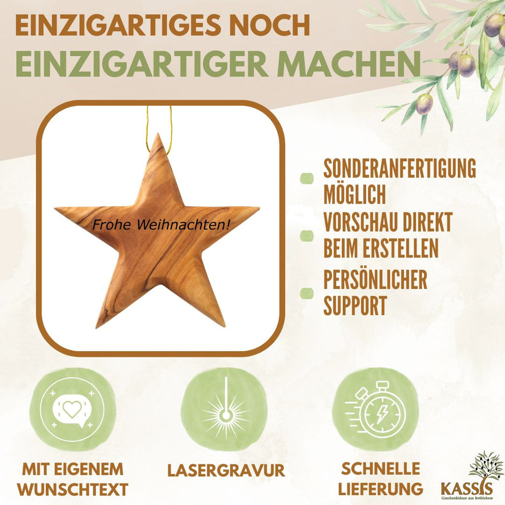 Olivenholz-Sternanhänger 8 cm – handgefertigt, ohne Gravur