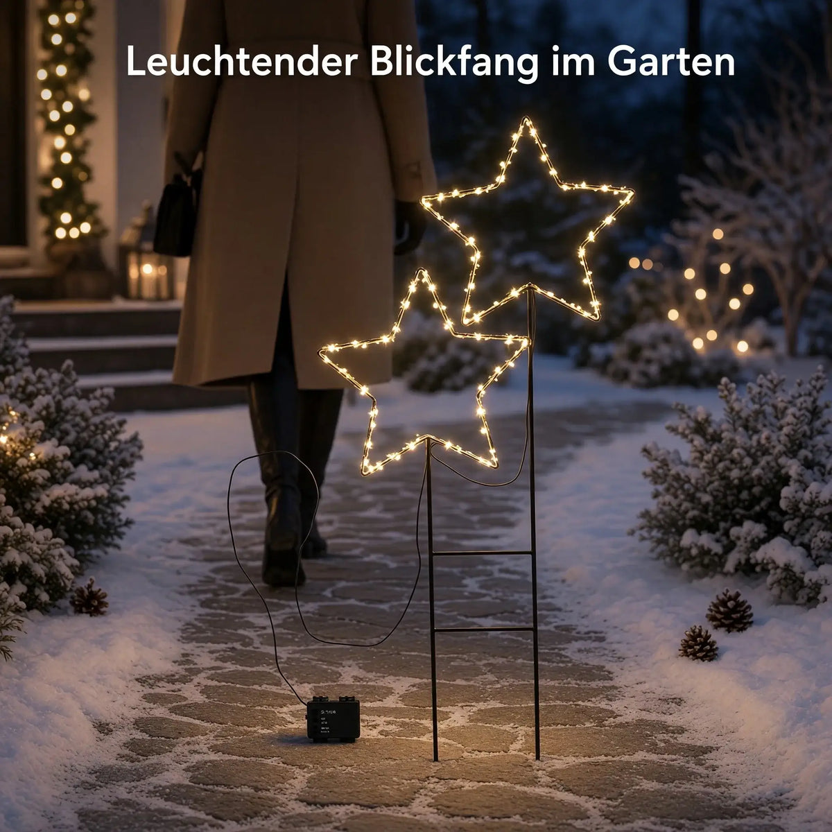 LED-Gartenstecker 2 Sterne – 98,5 cm, 50 LEDs & Timer