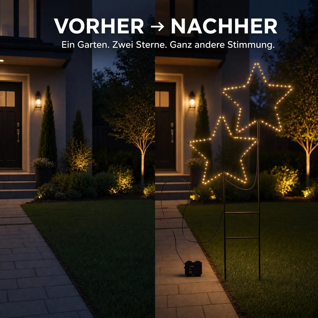 LED-Gartenstecker 2 Sterne – 98,5 cm, 50 LEDs & Timer