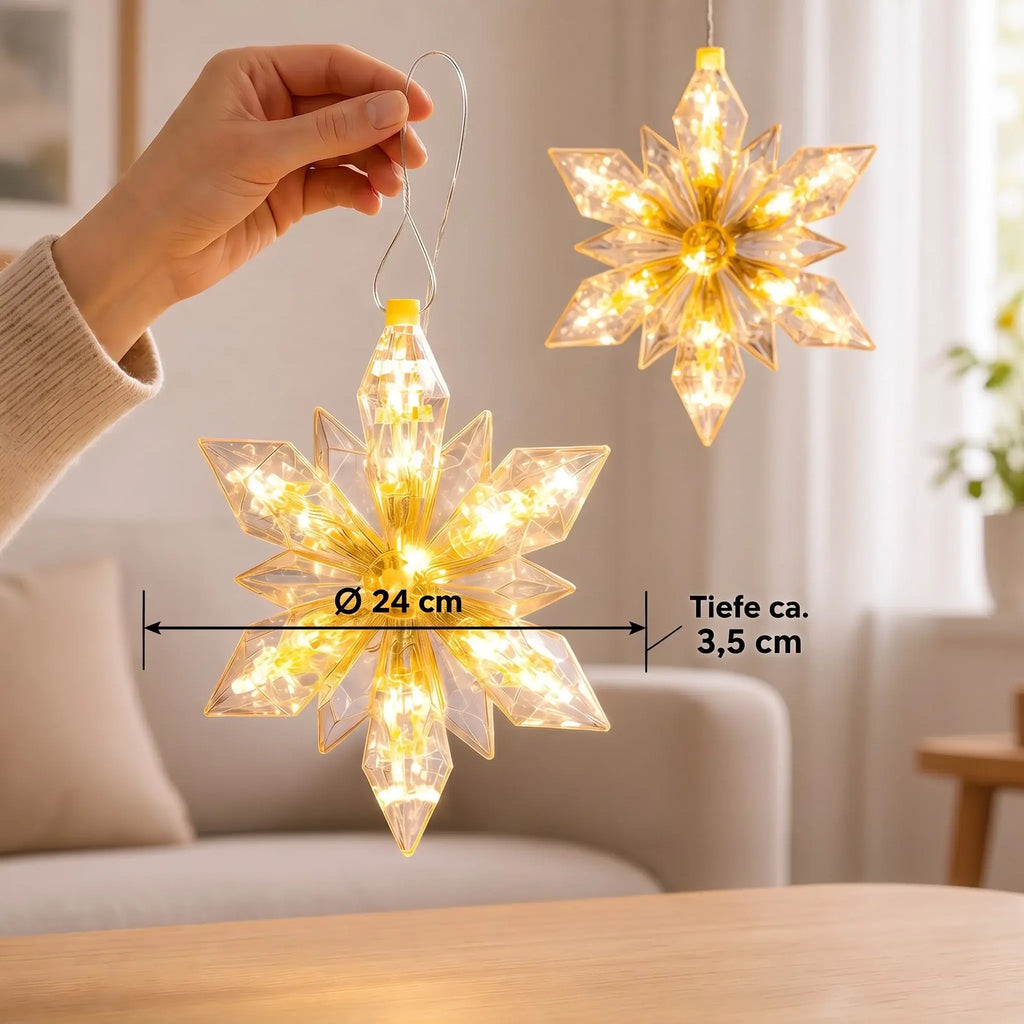 LED-Weihnachtssterne 2er-Set – 24 cm, warmweiß mit Timer