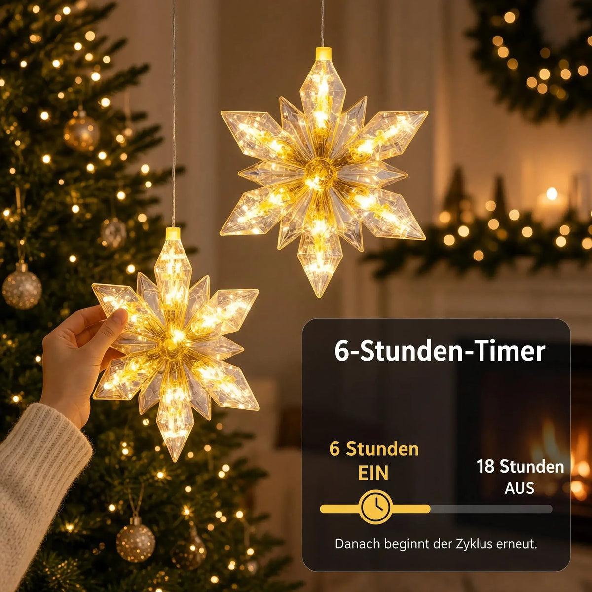 LED-Weihnachtssterne 2er-Set – 24 cm, warmweiß mit Timer