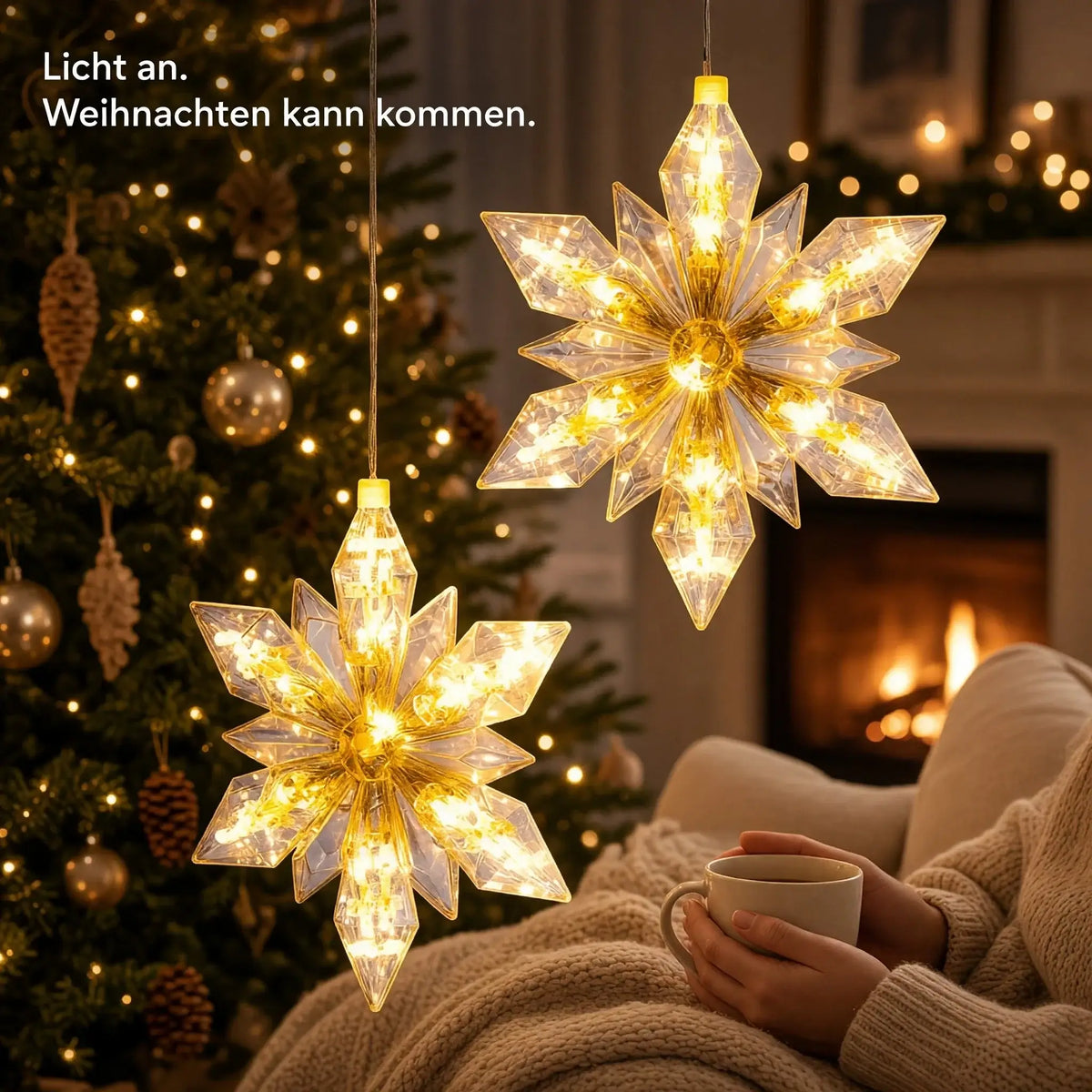 LED-Weihnachtssterne 2er-Set – 24 cm, warmweiß mit Timer