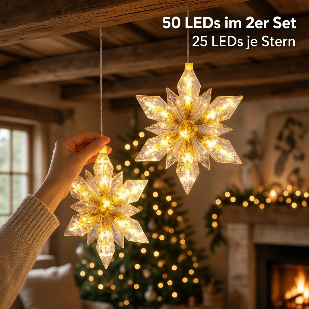 LED-Weihnachtssterne 2er-Set – 24 cm, warmweiß mit Timer