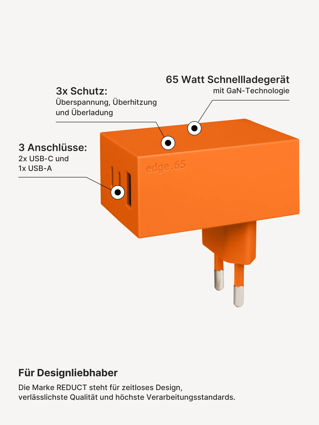 REDUCT edge.65 USB-C-Ladeset – 65 W & Kabel in Autumn + Dune