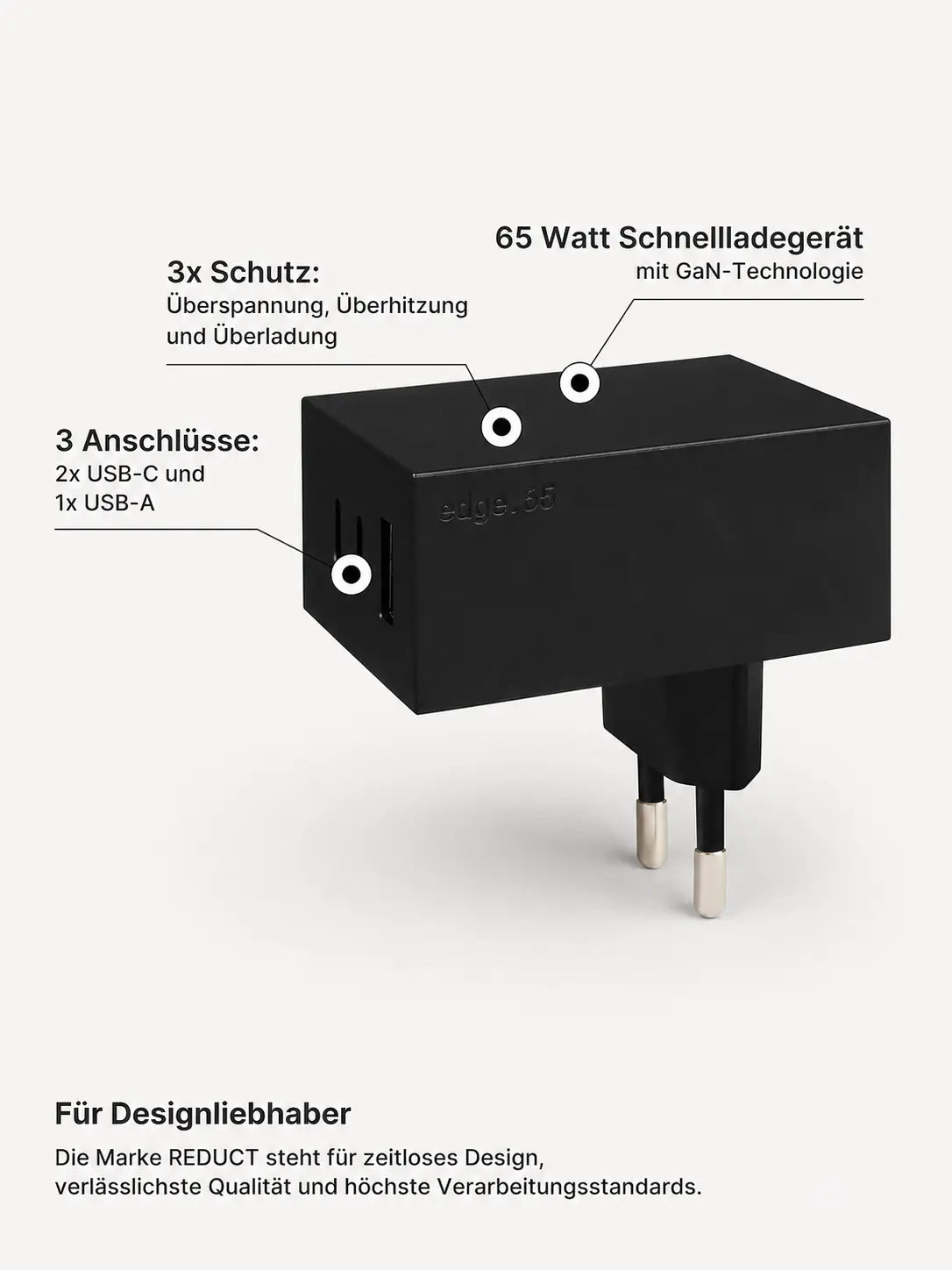 REDUCT edge.65 USB-Ladegerät – 65 W, Black
