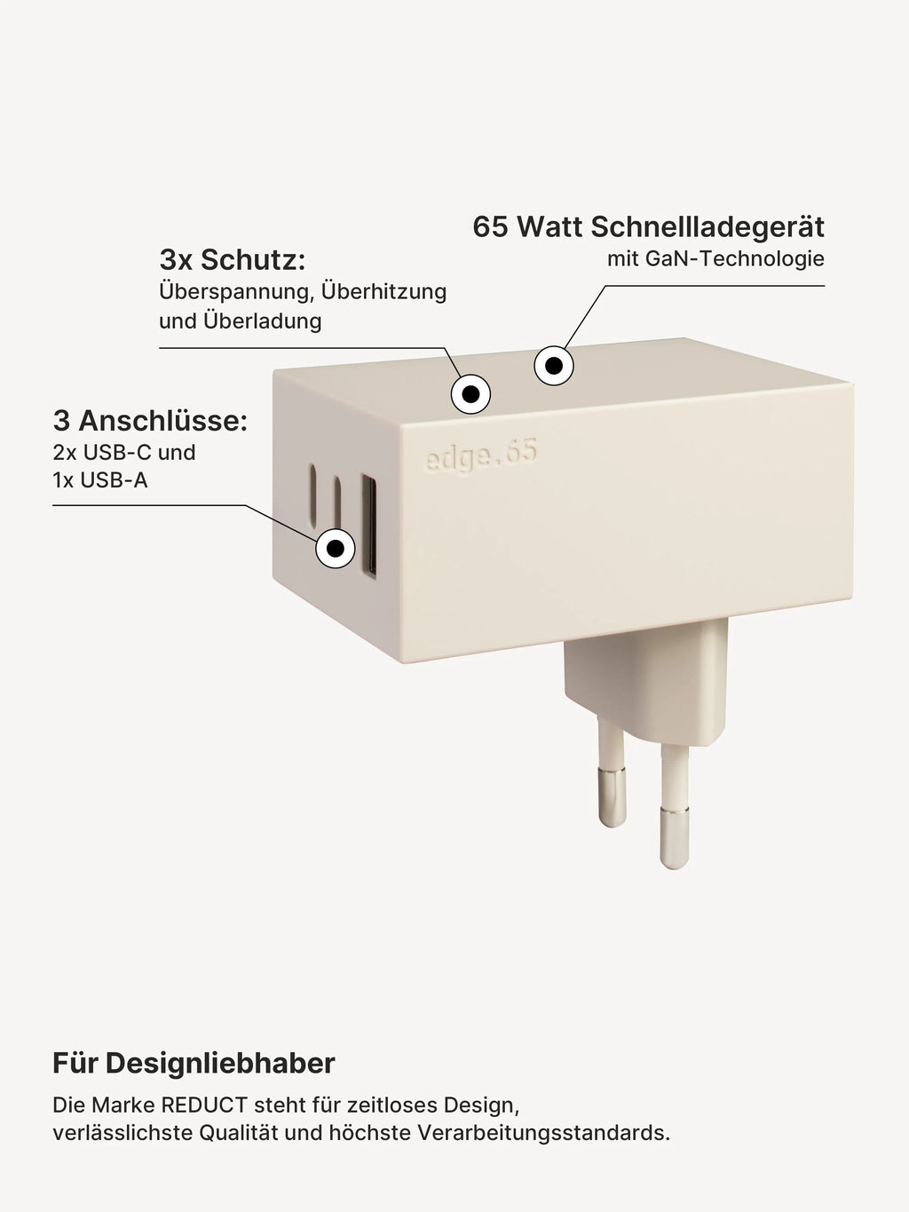 REDUCT edge.65 USB-C-Ladeset – 65 W & 2 Kabel in Dune