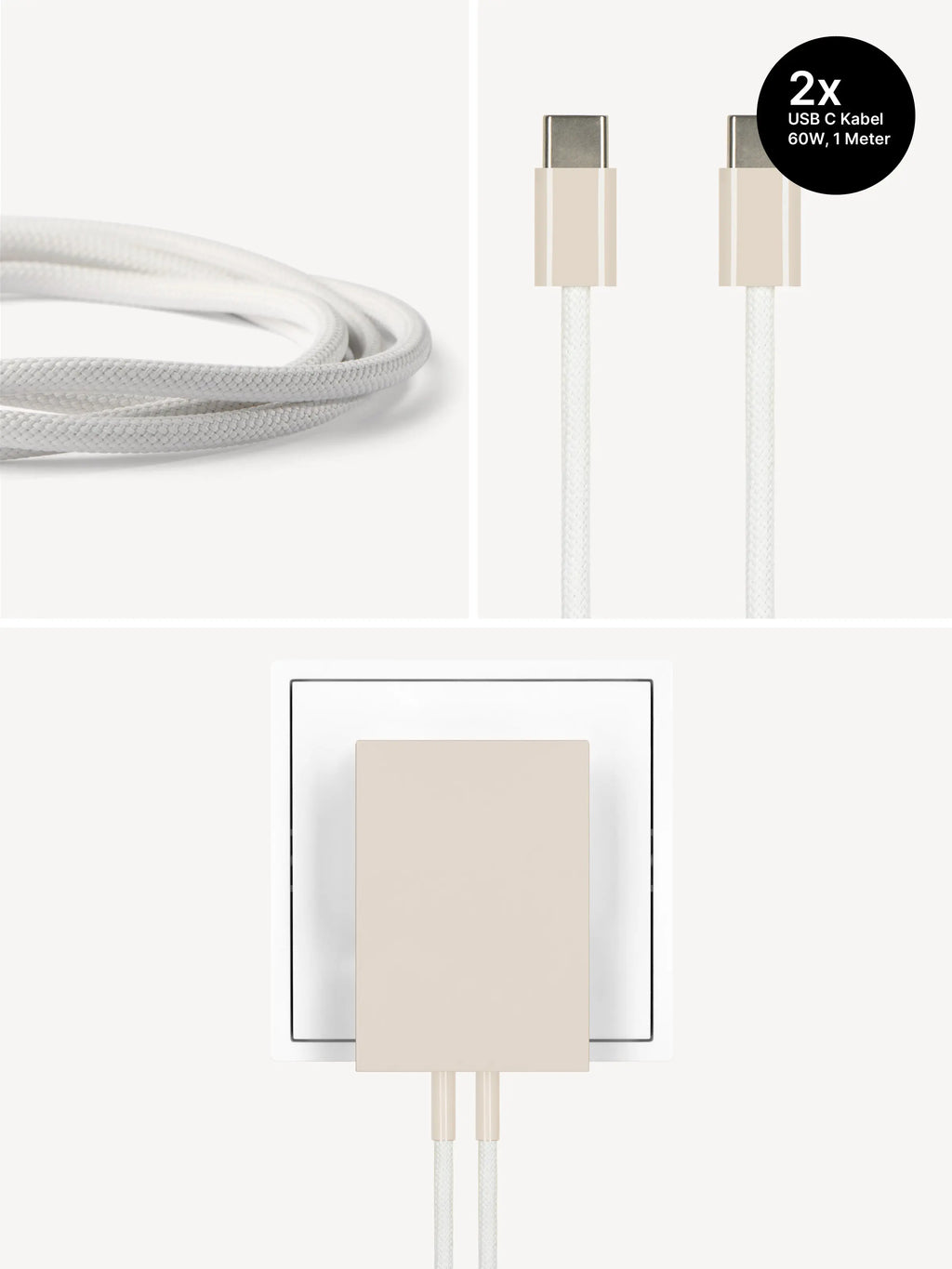 REDUCT edge.65 USB-C-Ladeset – 65 W & 2 Kabel in Dune