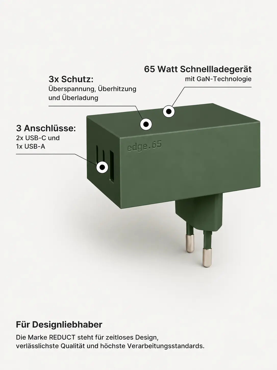 REDUCT edge.65 USB-Ladegerät – 65 W, Forest