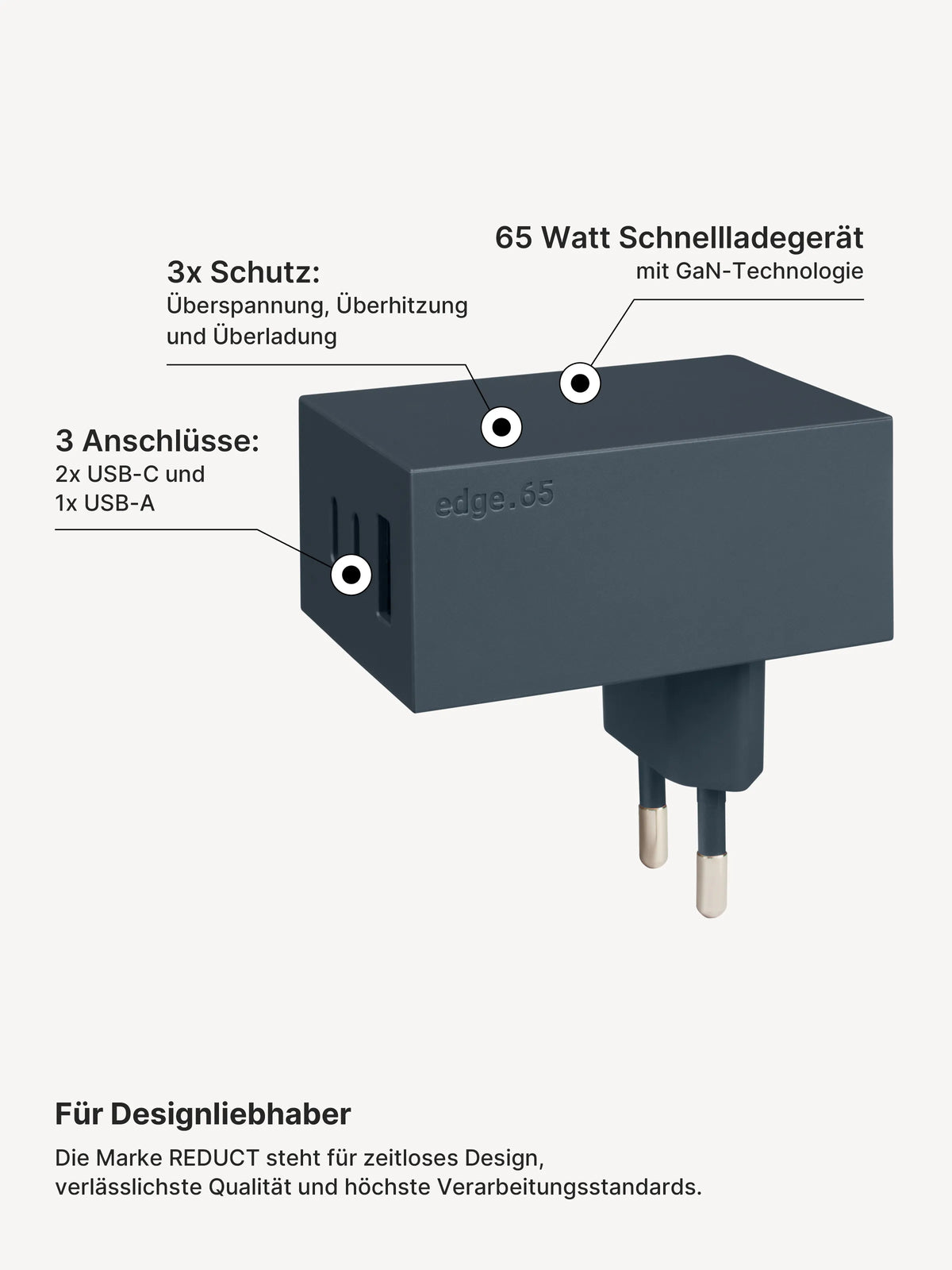 REDUCT edge.65 USB-C-Ladeset – 65 W & Kabel in Midnight + Dune