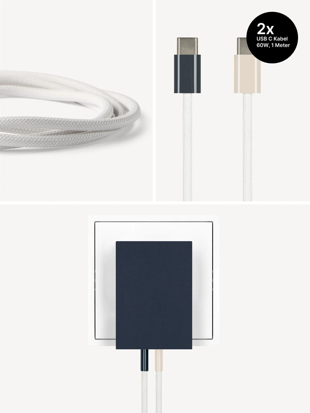 REDUCT edge.65 USB-C-Ladeset – 65 W & Kabel in Midnight + Dune