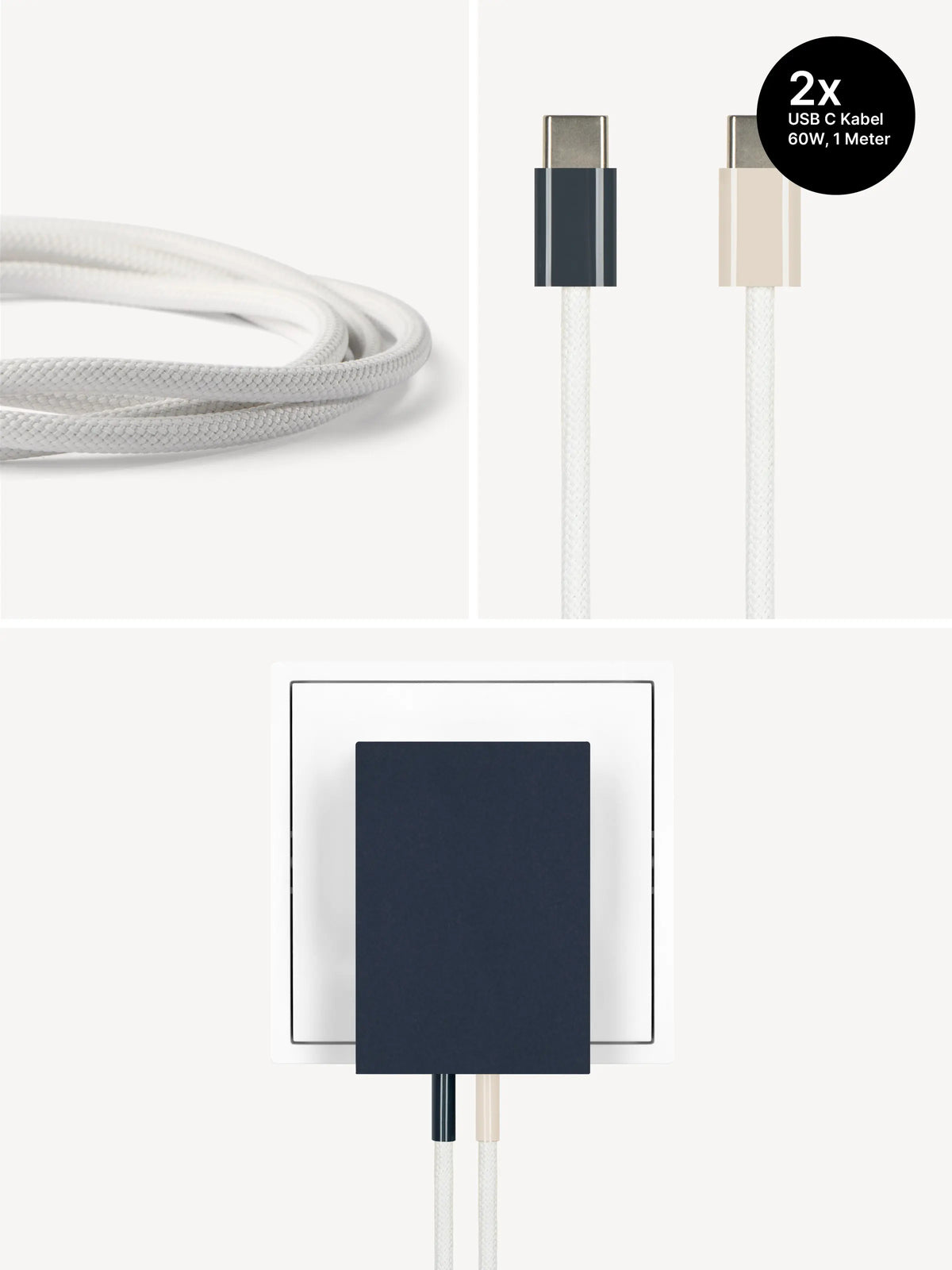 REDUCT edge.65 USB-C-Ladeset – 65 W & Kabel in Midnight + Dune