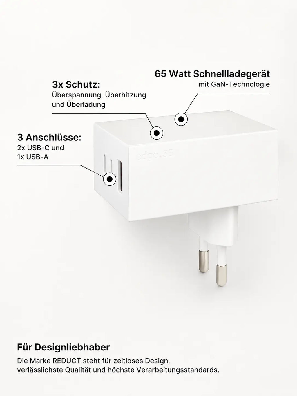 REDUCT edge.65 USB-Ladegerät – 65 W, White