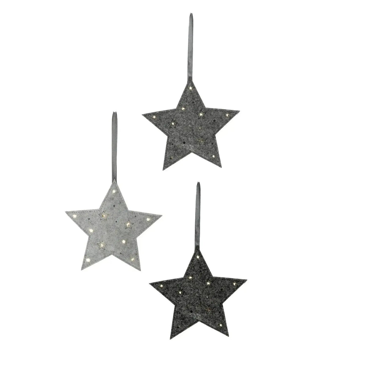 LED-Filzsterne 3er-Set – je 20 cm, Grau & Anthrazit